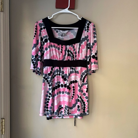 Y2K Speechless Pink & Black Dot Patterned Tie Back Top L - Picture 2 of 5